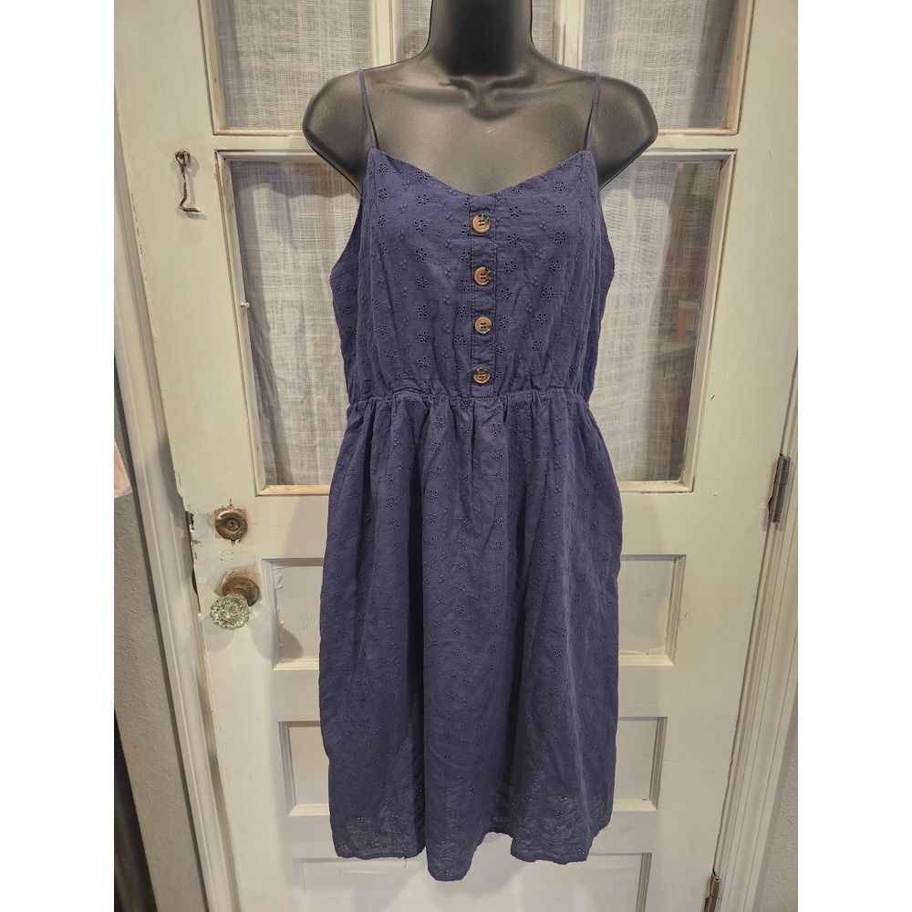205 Collins Navy Blue Button Front‎ Tank Top Dress with Pockets
